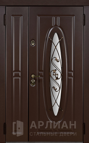 Фото «Стальная двухстворчатая дверь остекленная с ковкой снаружи №14»